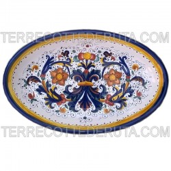 Piatto ovale da portata ceramica maiolica Deruta ricco Deruta blu