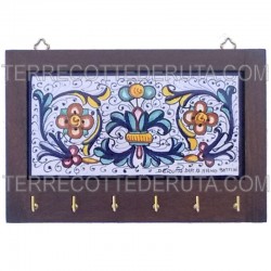 Appendino ceramica legno maiolica Deruta ricco Deruta blu rettangolare