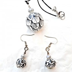 Deruta majolica ceramic necklace earrings set hand painted grey decoration