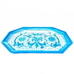 Vassoio ottagonale ceramica maiolica Deruta ricco Deruta turchese monocolore