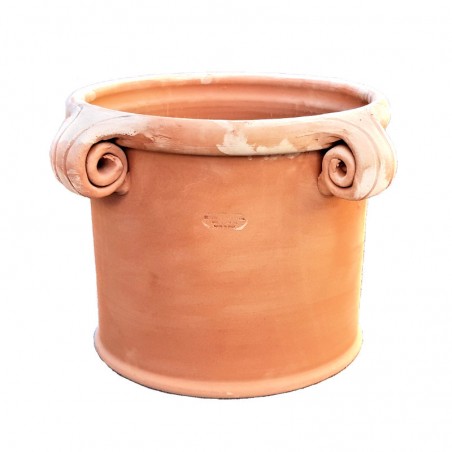 Cylindrical terracotta vase cm27/31 with perforated curls handmade