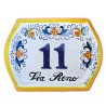 House number ceramic majolica Deruta with street hand painted yellow edge