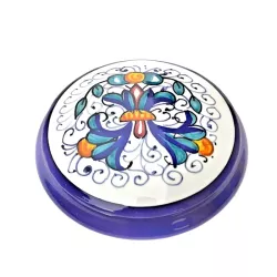 Portagioie basso ceramica maiolica Deruta ricco Deruta blu