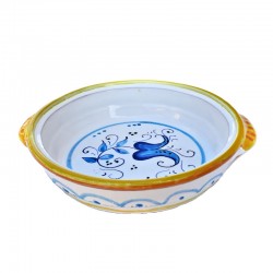 Flame pan majolica ceramic Deruta hand painted with yellow decoration