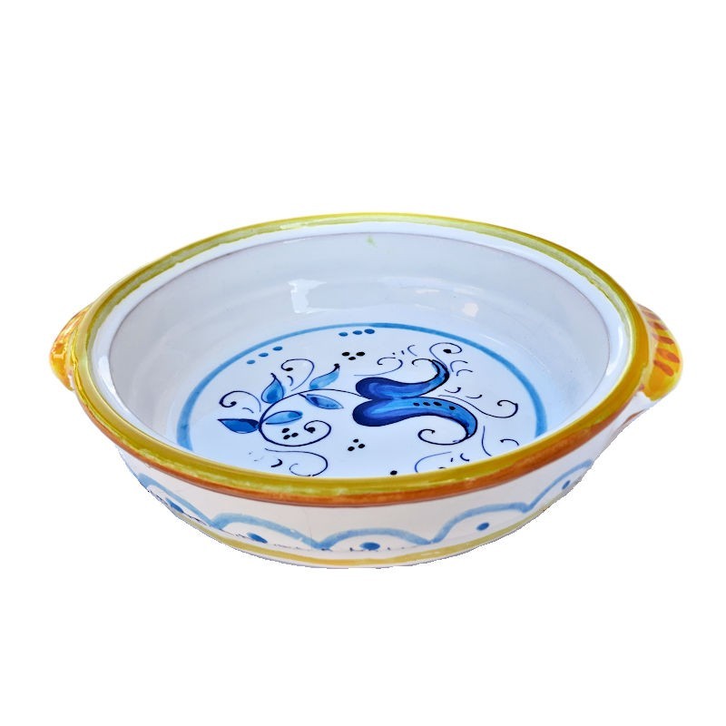 Flame pan majolica ceramic Deruta hand painted with yellow decoration Flame pan majolica ceramic Deruta hand painted with yellow decoration