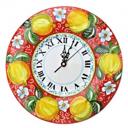 Wall clock majolica ceramic Deruta red Positano