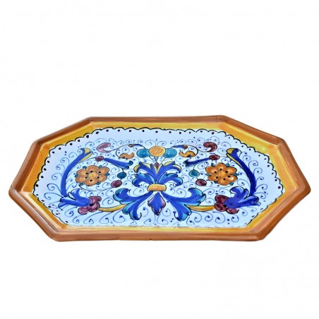 Vassoio ottagonale ceramica maiolica Deruta ricco Deruta giallo