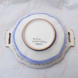 Centrotavola fruttiera ceramica maiolica Deruta dipinto a mano decoro Ricco Deruta Blu Cm 33