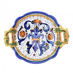 Centrotavola fruttiera ceramica maiolica Deruta dipinto a mano decoro Ricco Deruta Blu Cm 33