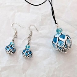 Parure collana orecchini in ceramica maiolica Deruta dipinto a mano turchese