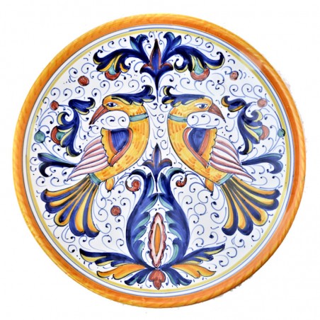 Piatto da parete ceramica maiolica Deruta raffaellesco pappagallo