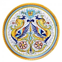 Wall plate majolica ceramic Deruta raphaelesque rosone