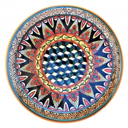 Wall plate majolica ceramic Deruta geometric cubes