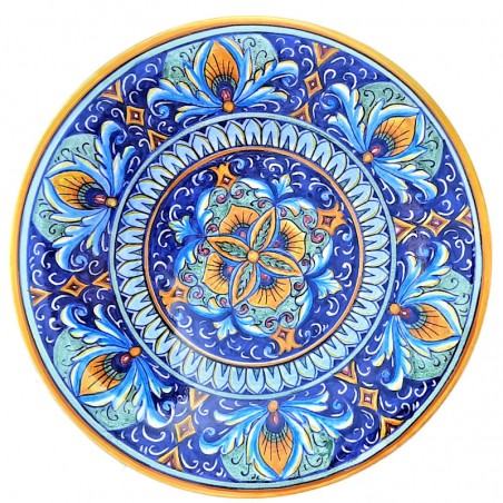 Wall plate majolica ceramic Deruta geometric bean