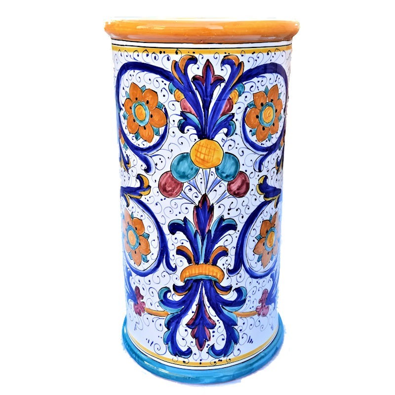 Portaombrelli ceramica maiolica Deruta dipinto a mano decoro Ricco Deruta Giallo lux cilindrico