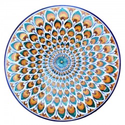 Piatto da parete ceramica maiolica Deruta penne pavone verdi