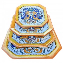 Octagonal table Set 3 PCS ceramic majolica deruta raphaelesque