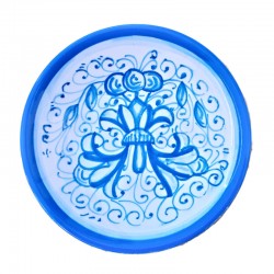 Small wall plate majolica ceramic Deruta rich Deruta turquoise single color