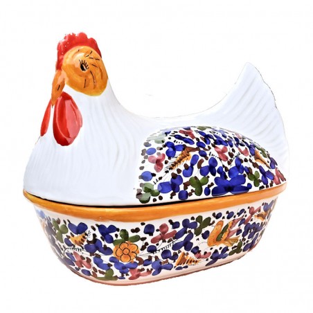 Chicken cooker Deruta majolica ceramic for oven hand painted with colored arabesque decoration