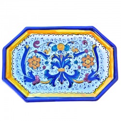 Octagonal tray majolica ceramic Deruta rich Deruta blue