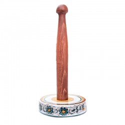 Roll holder with wood majolica ceramic Deruta raphaelesque