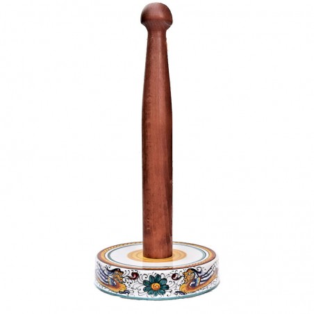 Roll holder with wood majolica ceramic Deruta raphaelesque