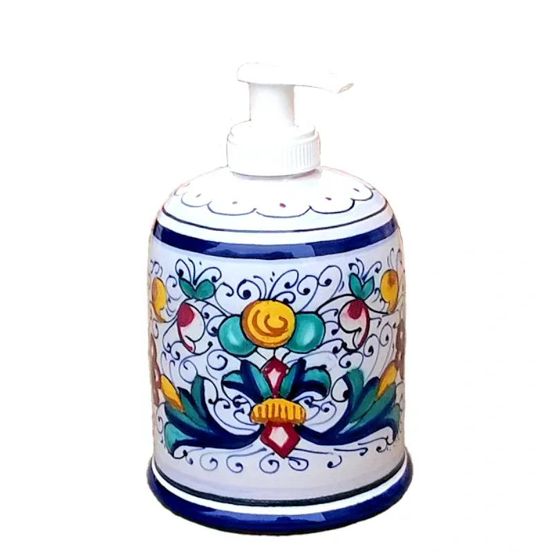 Liquid soap holder majolica ceramic Deruta rich Deruta blue Liquid soap holder majolica ceramic Deruta rich Deruta blue
