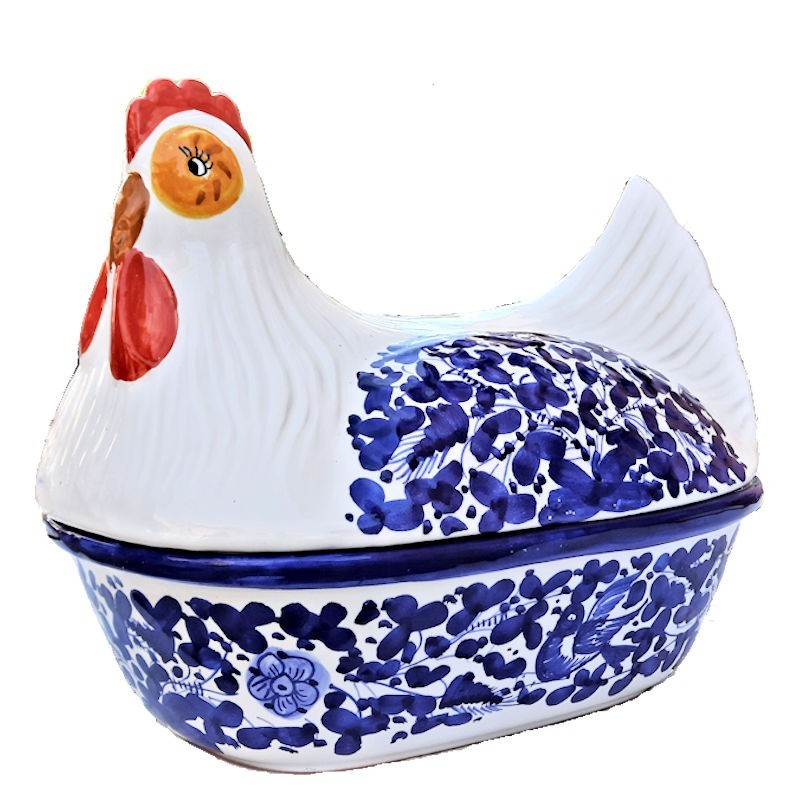 Pirofila cuocipollo ceramica maiolica Deruta da forno dipinto a mano decoro arabesco blu