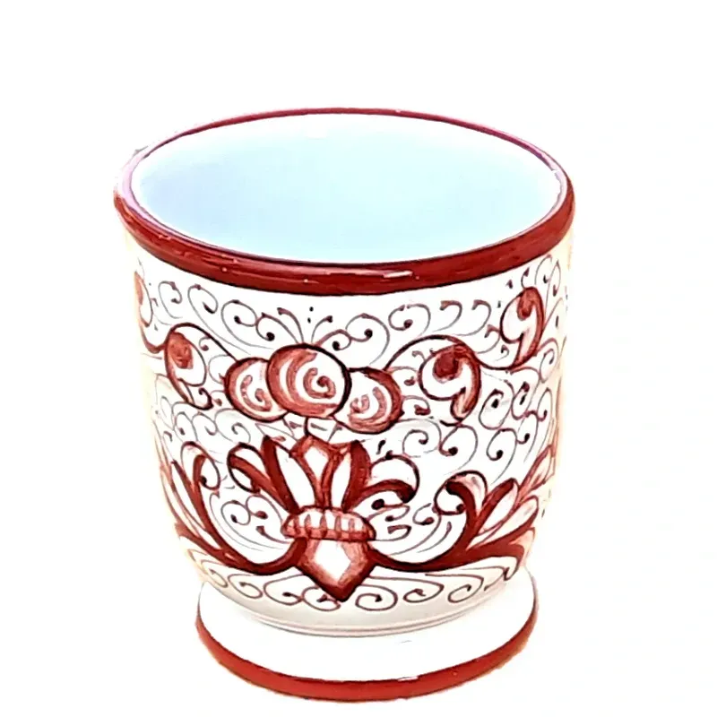 Portaspazzolini ceramica maiolica Deruta ricco Deruta rosso monocolore Portaspazzolini ceramica maiolica Deruta ricco Deruta rosso monocolore