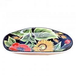 Portapane ovale ceramica maiolica Deruta girasole nero