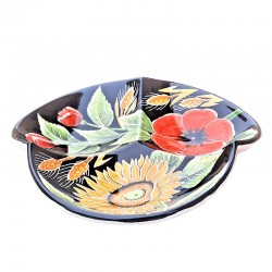 Fruit bowl centerpiece Deruta majolica ceramic hand painted Sunflower Black decoration Cm 27