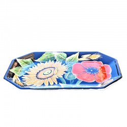 Vassoio ottagonale ceramica maiolica Deruta girasole nero