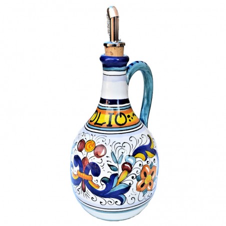 Cruet with handle majolica ceramic Deruta rich Deruta blue