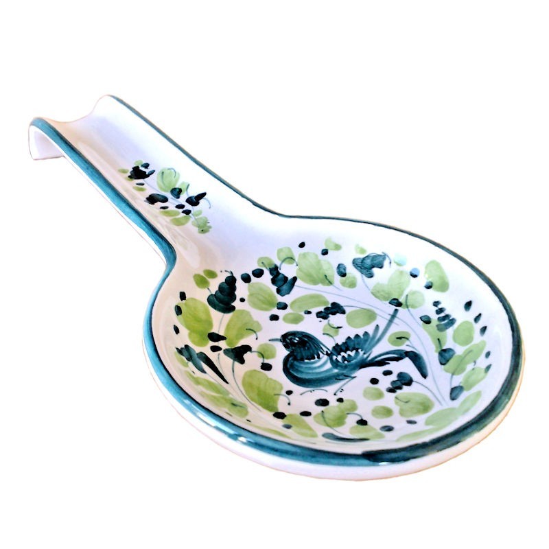Poggiamestolo ceramica maiolica Deruta arabesco verde Poggiamestolo ceramica maiolica Deruta arabesco verde