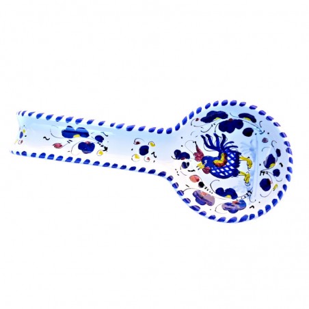 Poggiamestolo ceramica maiolica Deruta gallo blu Orvietano