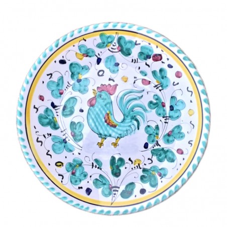 Wall plate majolica ceramic Deruta green rooster Orvietano