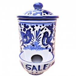 Porta sale ceramica maiolica Deruta arabesco blu