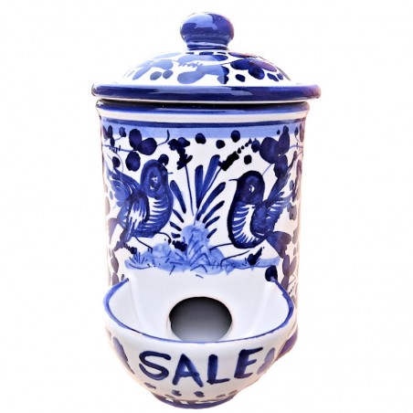 Salt holder majolica ceramic Deruta blue arabesque