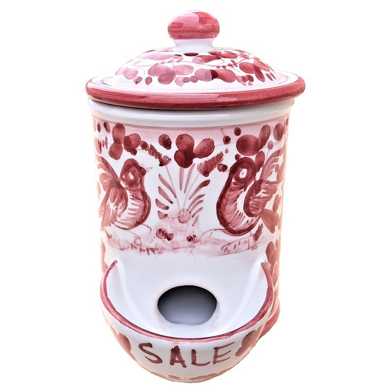 Salt holder majolica ceramic Deruta red arabesque Salt holder majolica ceramic Deruta red arabesque