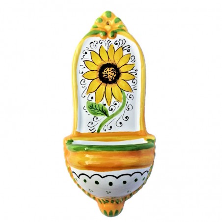 Acquasantiera ceramica maiolica Deruta girasole