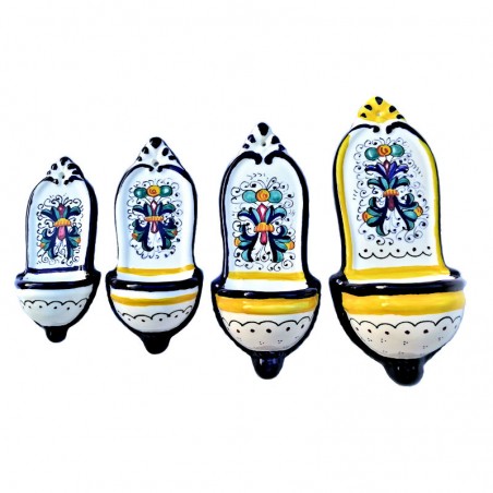 Set 4 holy water font majolica ceramic Deruta rich Deruta blue