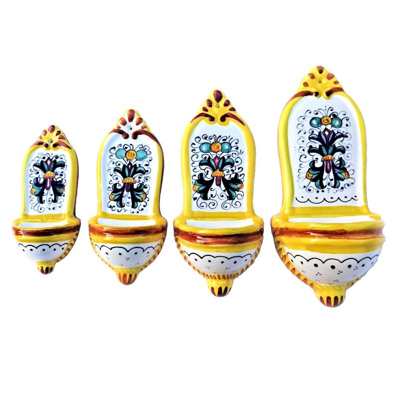 Set 4 holy water font majolica ceramic Deruta rich Deruta yellow Set 4 holy water font majolica ceramic Deruta rich Deruta yellow
