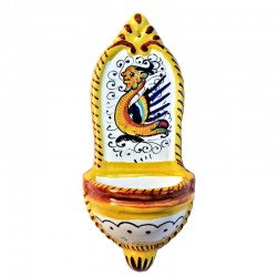 Holy water font majolica ceramic Deruta raphaelesque