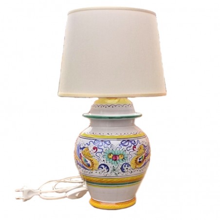 Lampada ceramica maiolica Deruta dipinta a mano decoro raffaellesco
