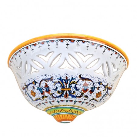 Applique lamp Deruta majolica ceramic hand painted Rich Deruta Yellow decoration perforated