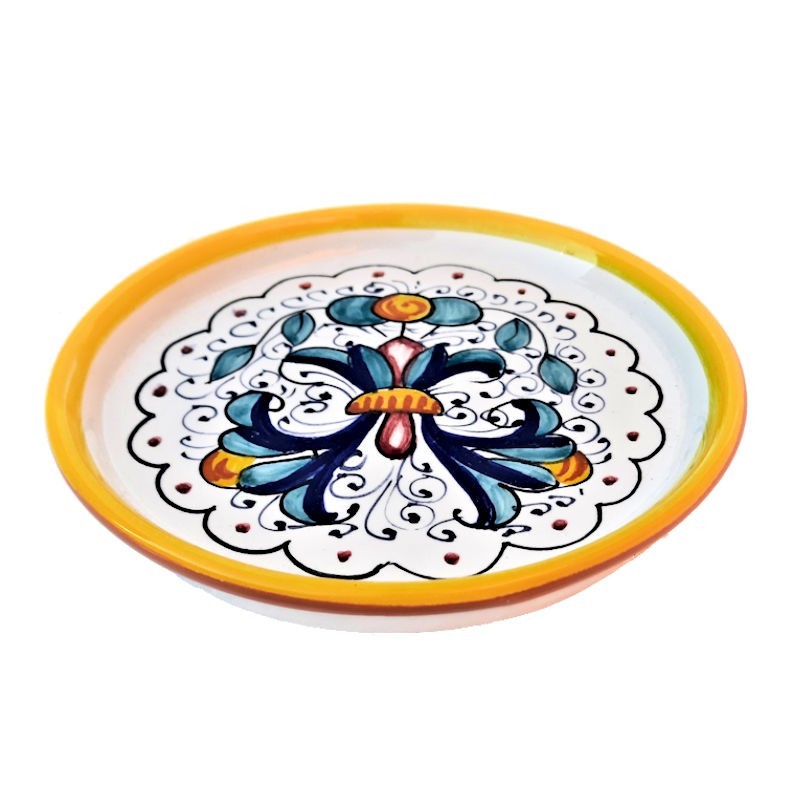 Sottobicchiere ceramica maiolica Deruta ricco Deruta giallo Sottobicchiere ceramica maiolica Deruta ricco Deruta giallo