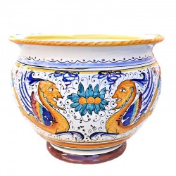 Porta vaso cachepot ceramica maiolica Deruta dipinto a mano decoro Raffaellesco