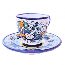 Coffee cup bar with saucer majolica ceramic Deruta rich Deruta blue