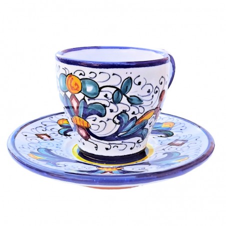 Coffee cup bar with saucer majolica ceramic Deruta rich Deruta blue