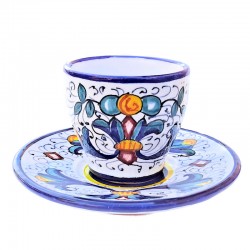Coffee cup bar with saucer majolica ceramic Deruta rich Deruta blue